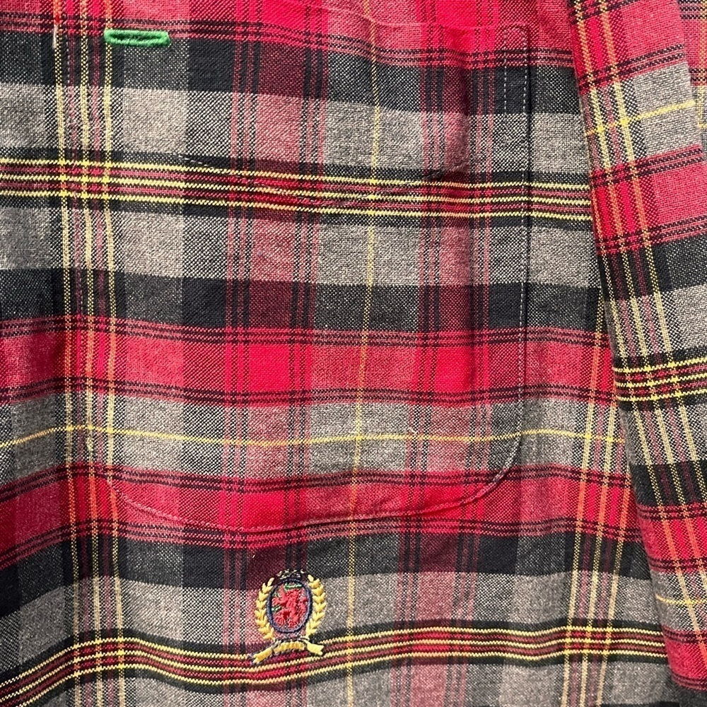 Tommy Hilfiger Black Gray Red Plaid Check Button Down Shirt Men’s - Picture 4 of 14